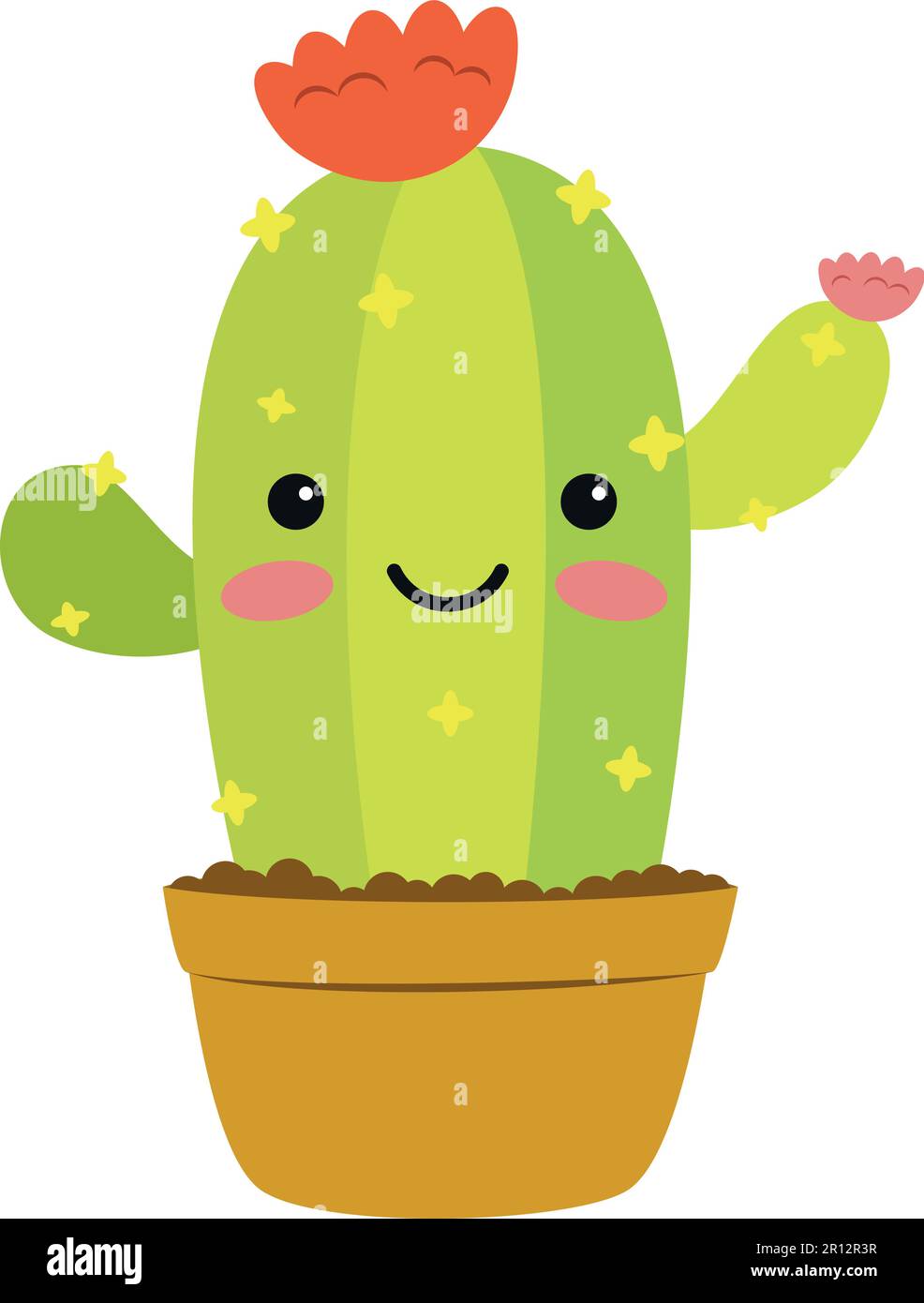 Illustrazione vettoriale di un simpatico personaggio cactus in stile cartoon isolato su sfondo bianco Illustrazione Vettoriale