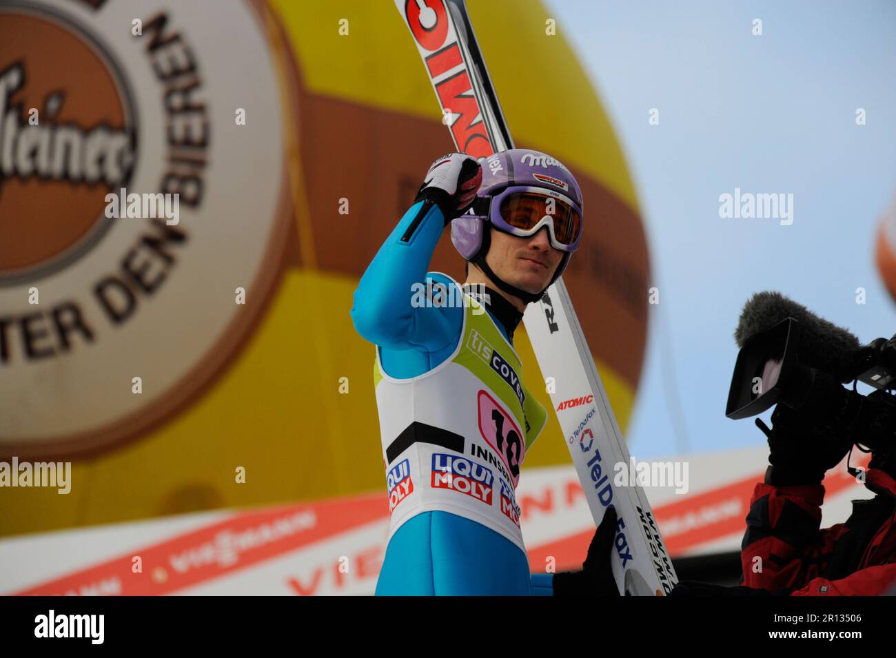 Martin SCHMITT, Jubel ballt die Faust. 4 Schanzen-Tournee, springen an der Bergisel Schanze a Innsbruck am 4,1.2009, Skispringen Welt Cup in. Foto Stock