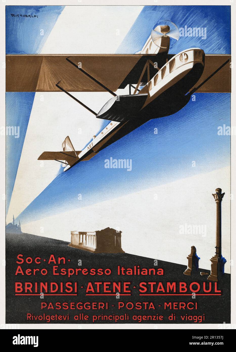 SoC un Aero espresso Italiana di Giuseppe Riccobaldi (1887-1976). Poster pubblicato nel 1924 in Italia. Foto Stock