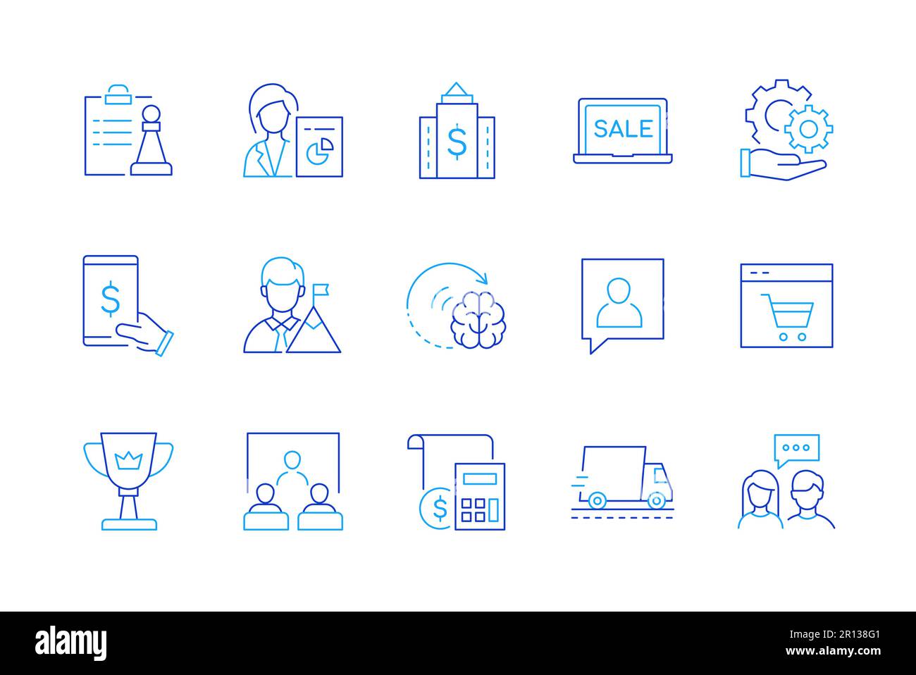 Acquisti e vendite - insieme di icone moderne di stile design di linea Illustrazione Vettoriale