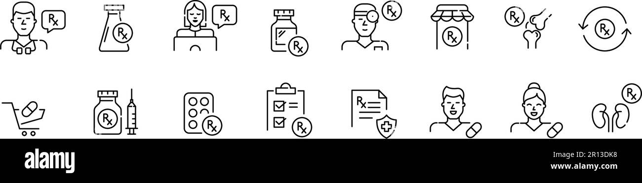 Farmaci da prescrizione. Sanità e medicina, shopping farmaceutico. Pixel Perfect, icone del tratto modificabili Illustrazione Vettoriale