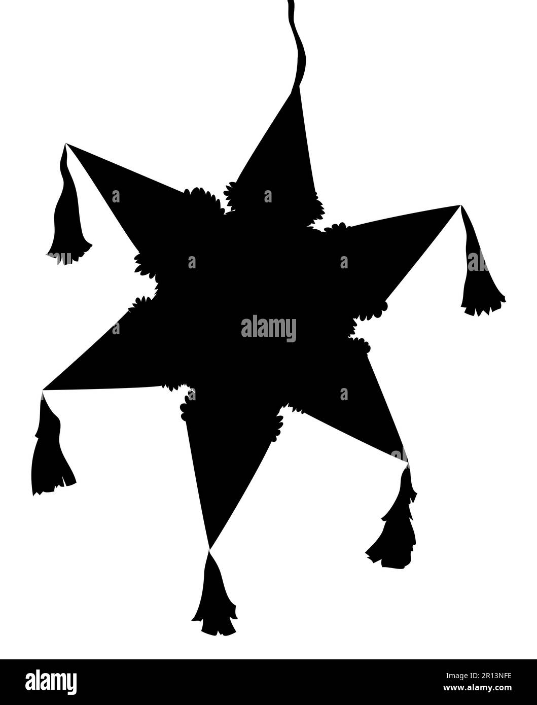 Silhouette nera di una pinata sospesa a forma di stella su sfondo bianco. Illustrazione Vettoriale