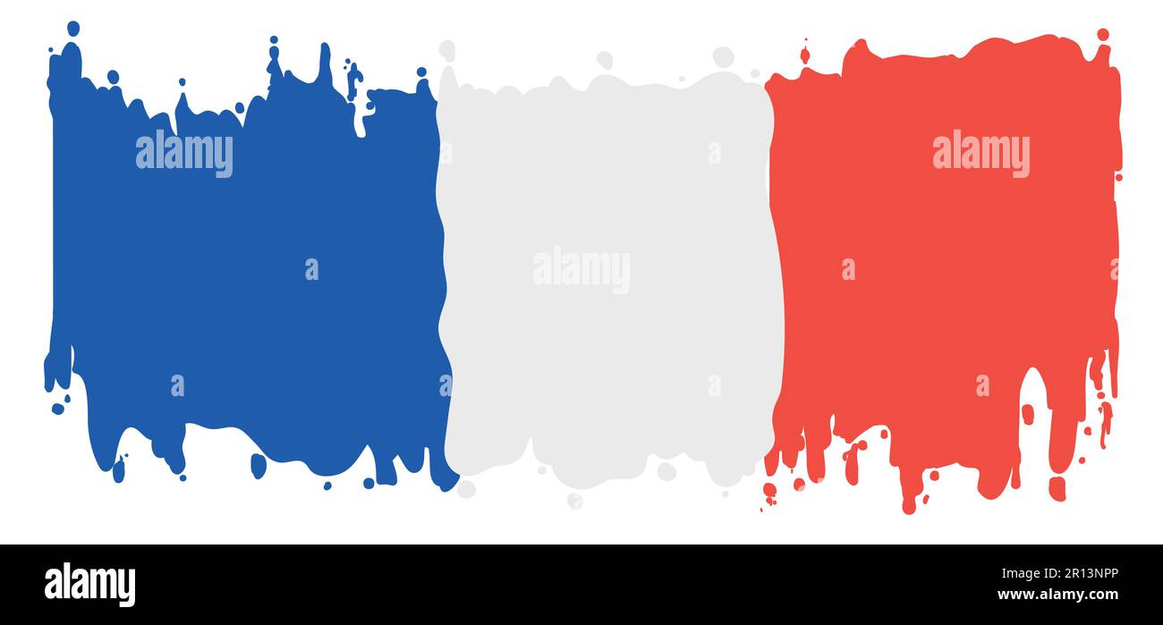 Spruzzi di vernice nei colori patriottici della bandiera francese: Blu, bianco e rosso. Illustrazione Vettoriale