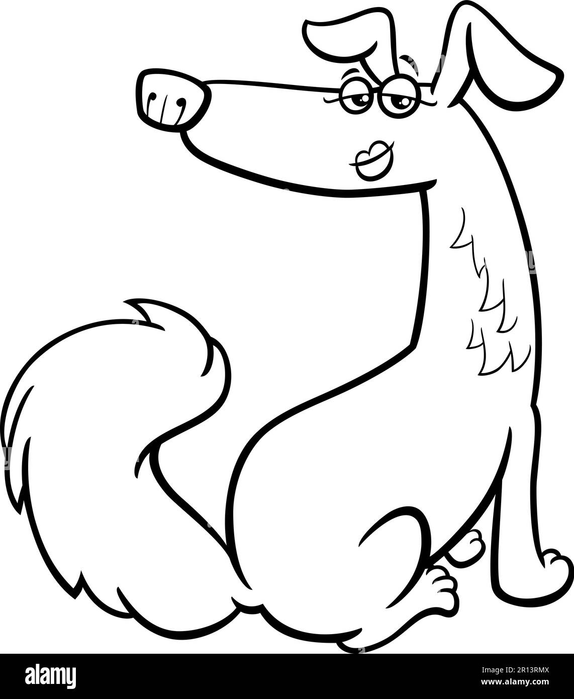 Cartoon in bianco e nero illustrazione di divertente cane fumetto animale personaggio pagina da colorare Illustrazione Vettoriale
