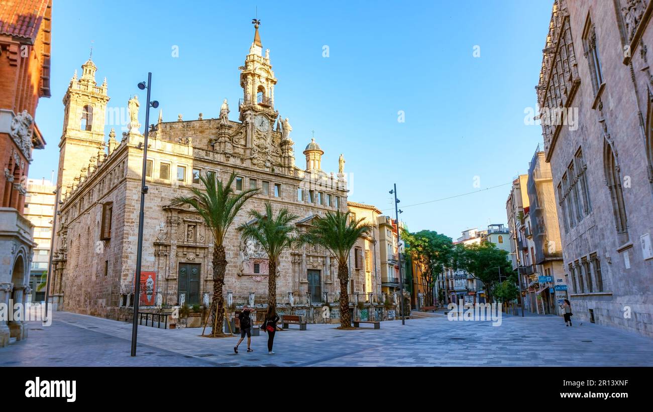 Architettura della chiesa medievale a Valencia, Spagna Foto Stock