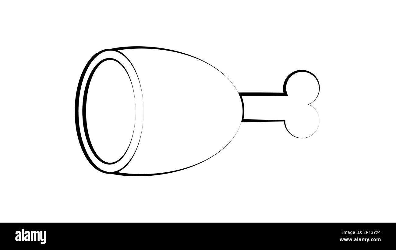 appetitoso pezzo di carne su un piatto bianco sull'osso. illustrazione vettoriale. pezzo bianco e nero di coscia di pollo. disegnare con cibo per caffè e riposo Illustrazione Vettoriale