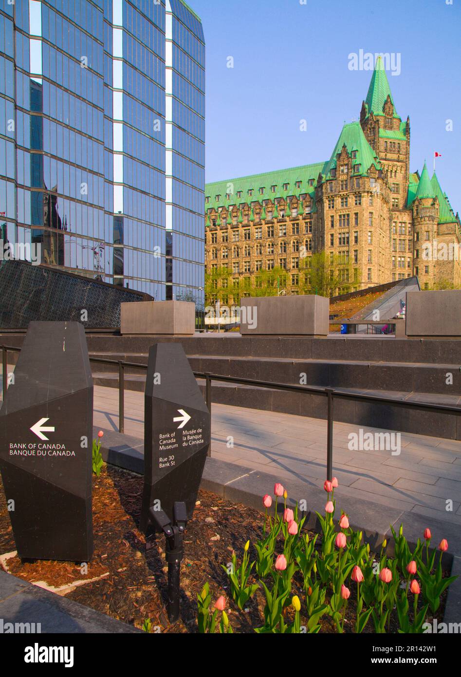 Canada, Ontario, Ottawa, Confederation Building, Bank of Canada, giardino, tulipani, Foto Stock