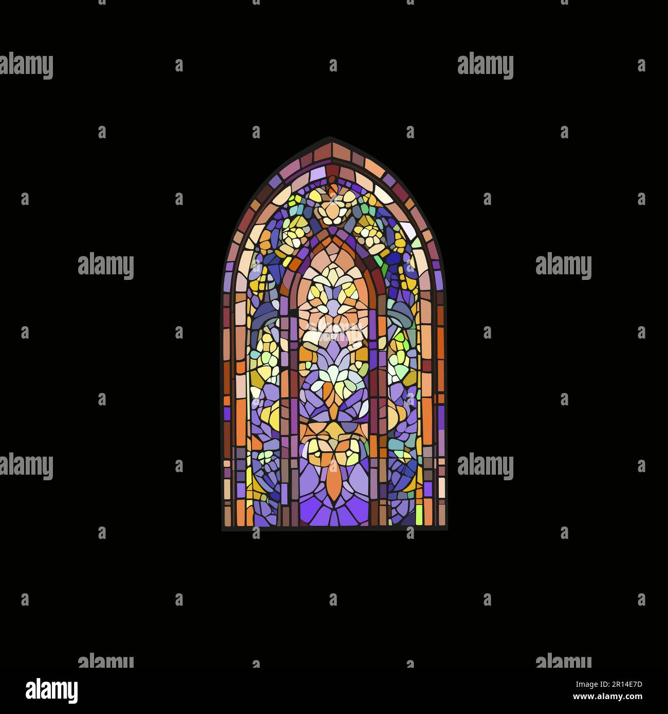 Decorazioni cattoliche o cristiane. Lastre della Chiesa decorate con mosaico colorato in vetro in diverse forme. Bella collezione di vetrine vetrose con un astratto Illustrazione Vettoriale