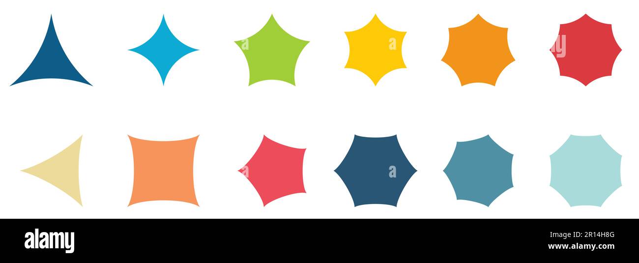 Poligoni con bordi piegati distorti, versione con da tre a otto angoli Illustrazione Vettoriale