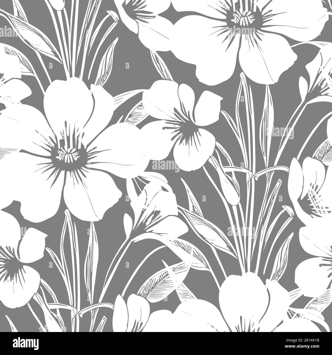 bianco senza cuciture modello astratto di grandi fiori su uno sfondo grigio, texture, design Foto Stock