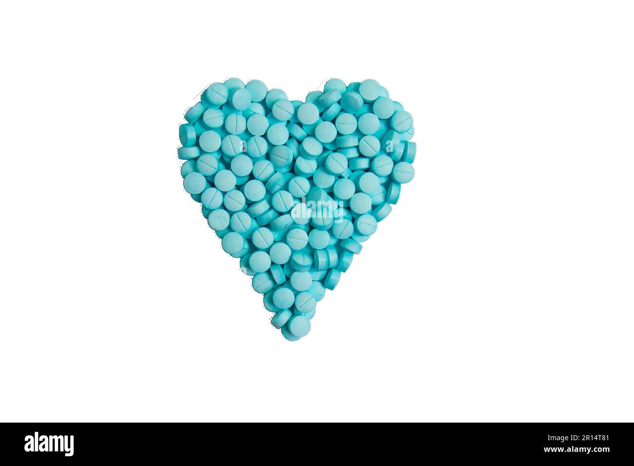 Cuore fatto di pillole blu in formato png senza sfondo. Foto Stock