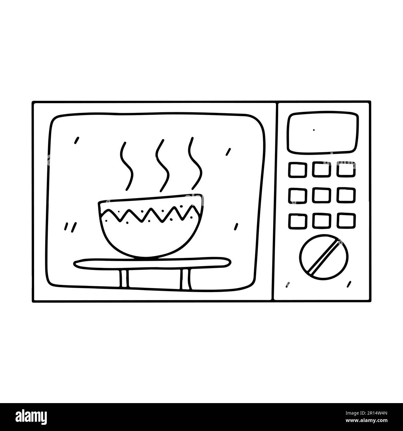 Forno a microonde in stile doodle disegnata a mano. Illustrazione vettoriale isolata su bianco. Pagina da colorare Illustrazione Vettoriale
