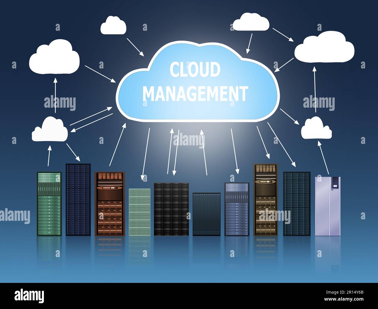Illustrazione del concetto di gestione del cloud per i big data - progettazione concettuale Foto Stock
