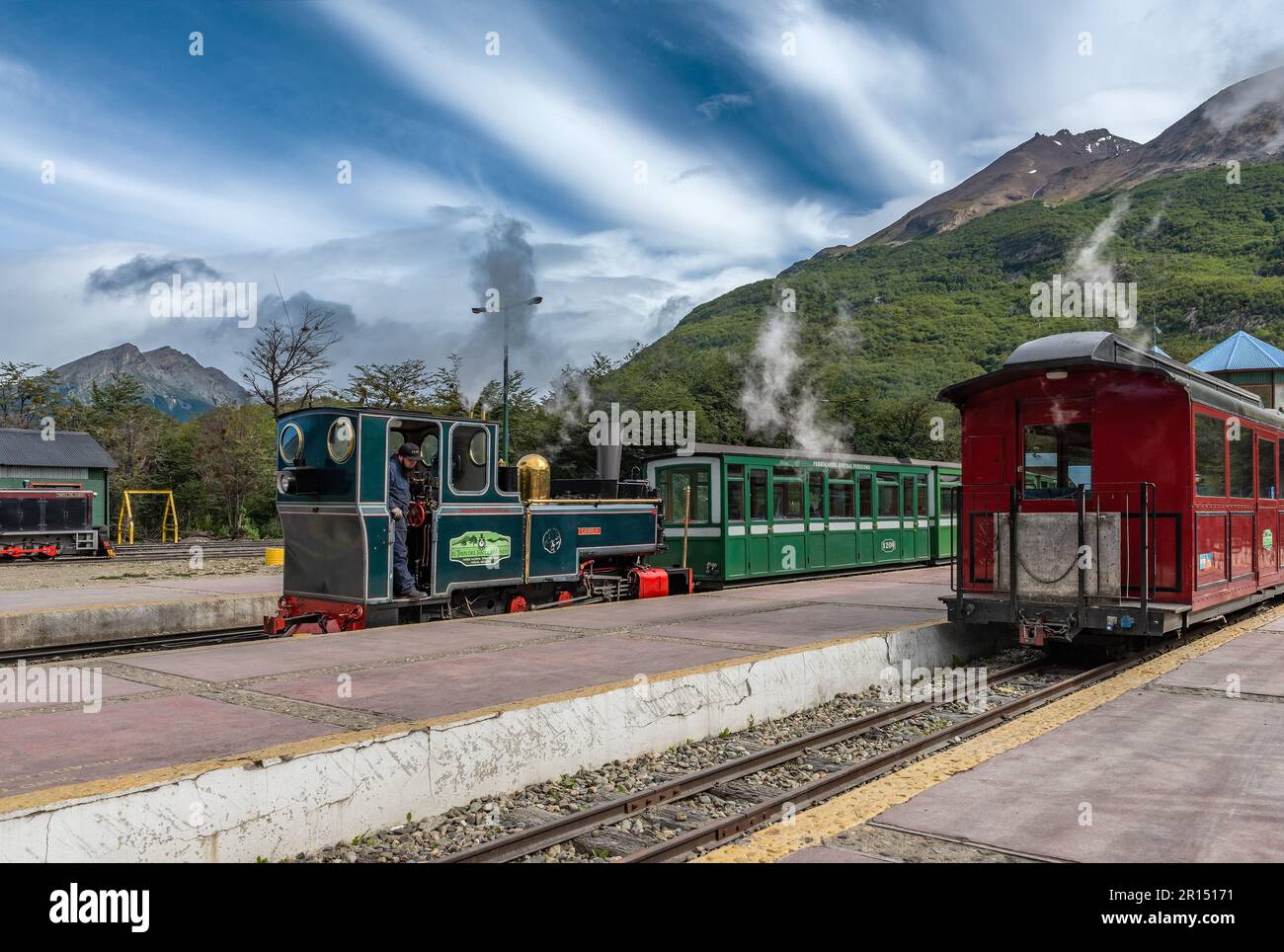 Treno della Stazione di fine del mondo, Terra del Fuego, Argentina Foto Stock