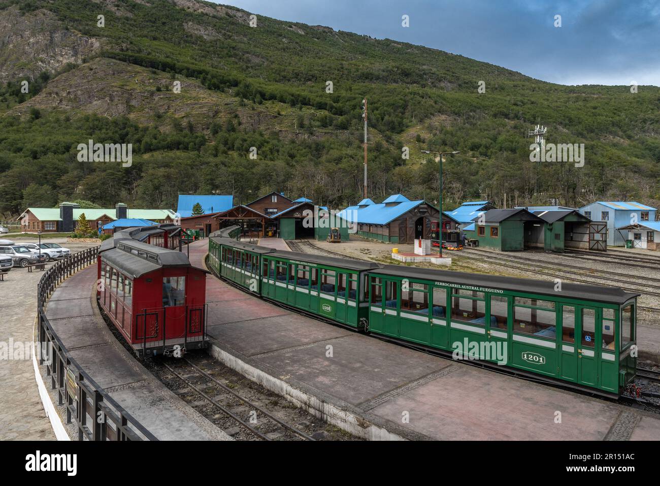 Treno della Stazione di fine del mondo, Terra del Fuego, Argentina Foto Stock
