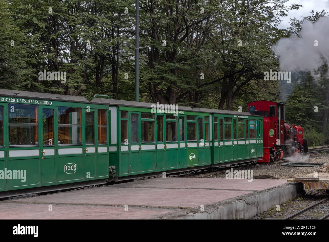 Treno della Stazione di fine del mondo, Terra del Fuego, Argentina Foto Stock