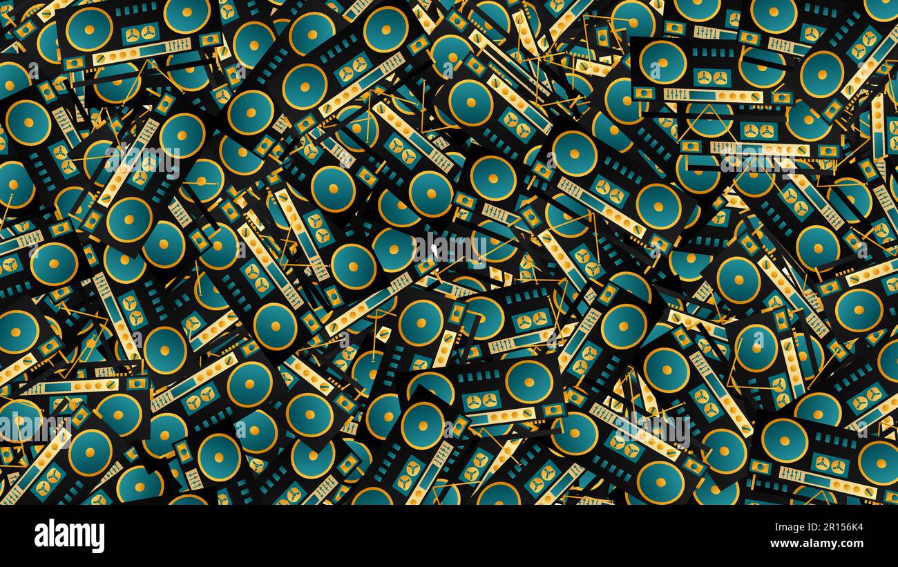Modello senza cuciture di vecchi registratori a nastro audio di musica hipster retrò dal 70s, 80s, 90s, 2000s, sfondo. Illustrazione Vettoriale