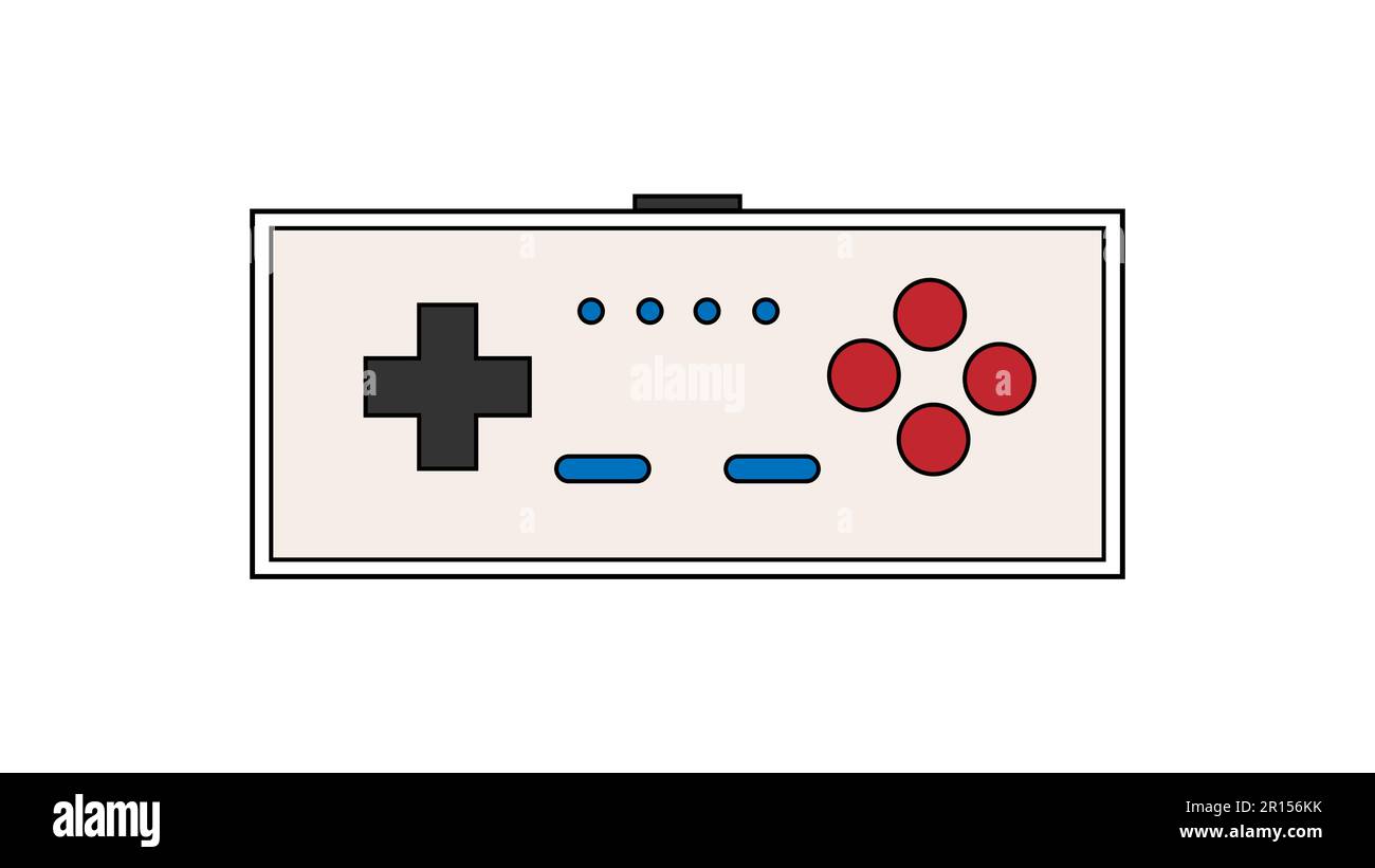 Vecchio joystick retrò hipster vintage con pulsanti per console video di gioco per i giocatori dal 70s, 80s, 90s. Bella icona bianca. Illustrazione vettoriale. Illustrazione Vettoriale