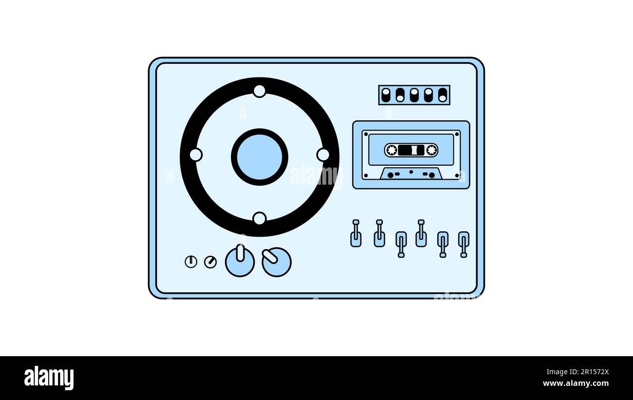 Vecchio registratore di cassette con nastro magnetico in bobine e altoparlanti degli anni '70s, '80s, '90s. Bella icona. Illustrazione vettoriale. Illustrazione Vettoriale