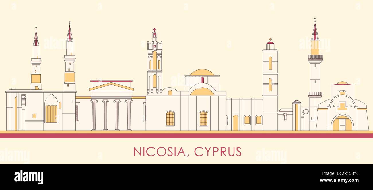 Cartoon Skyline panorama della città di Nicosia, Cipro - illustrazione vettoriale Illustrazione Vettoriale