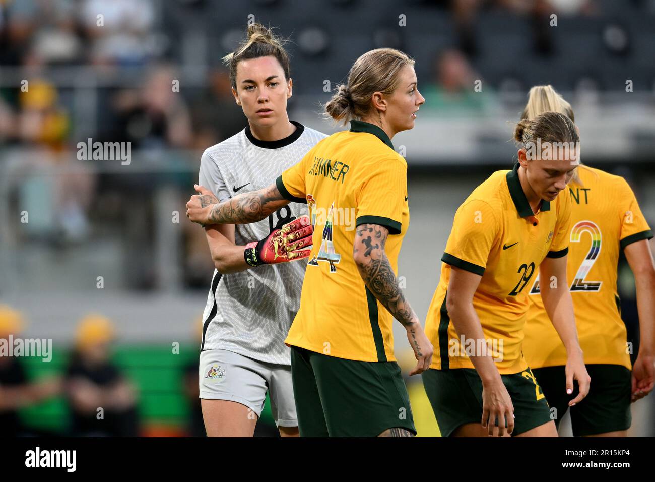 Sydney, Australia, 19 febbraio 2023. Mackenzie Arnold of Australia in azione durante la Coppa delle Nazioni partita di calcio femminile tra le Matilde australiane e la Spagna al CommBank Stadium il 19 febbraio 2023 a Sydney, Australia. Credit: Steven Markham/Speed Media/Alamy Live News Foto Stock