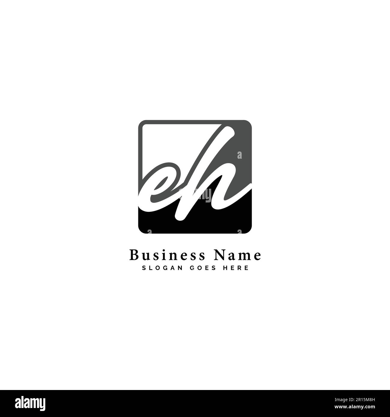 E, H, EH lettera iniziale manoscritta e modello di immagine vettoriale della firma con logo quadrato Illustrazione Vettoriale