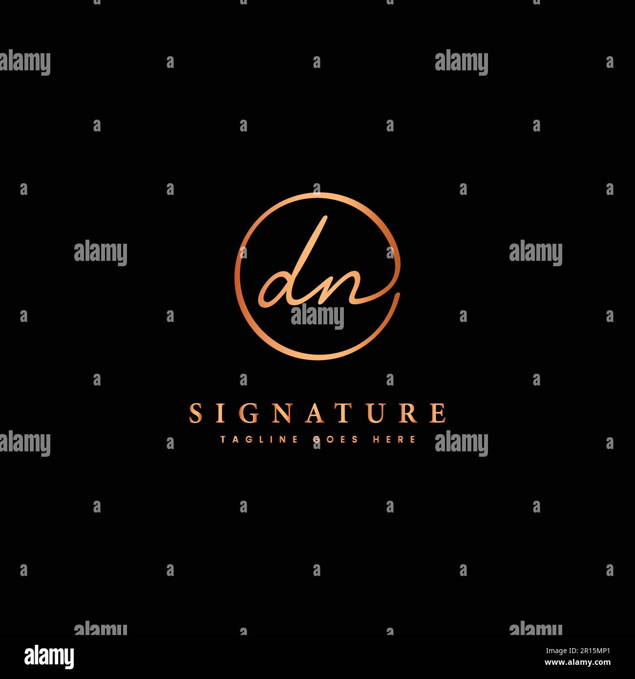 D, N, DN lettera iniziale manoscritta e logo vettoriale della firma. Modello aziendale con disegno a linee di forma rotonda Illustrazione Vettoriale
