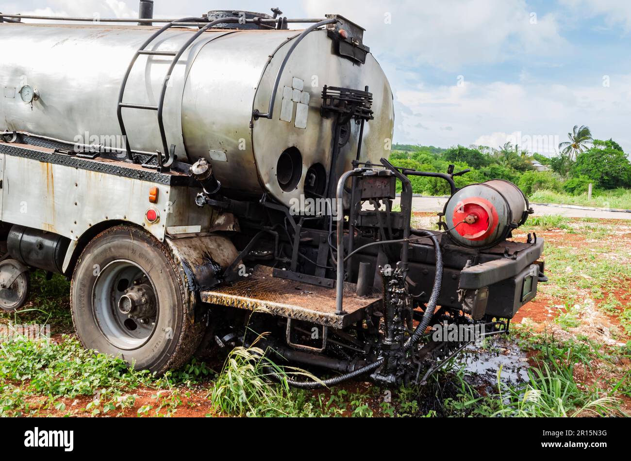 Primo piano di un erogatore di asfalto Foto Stock