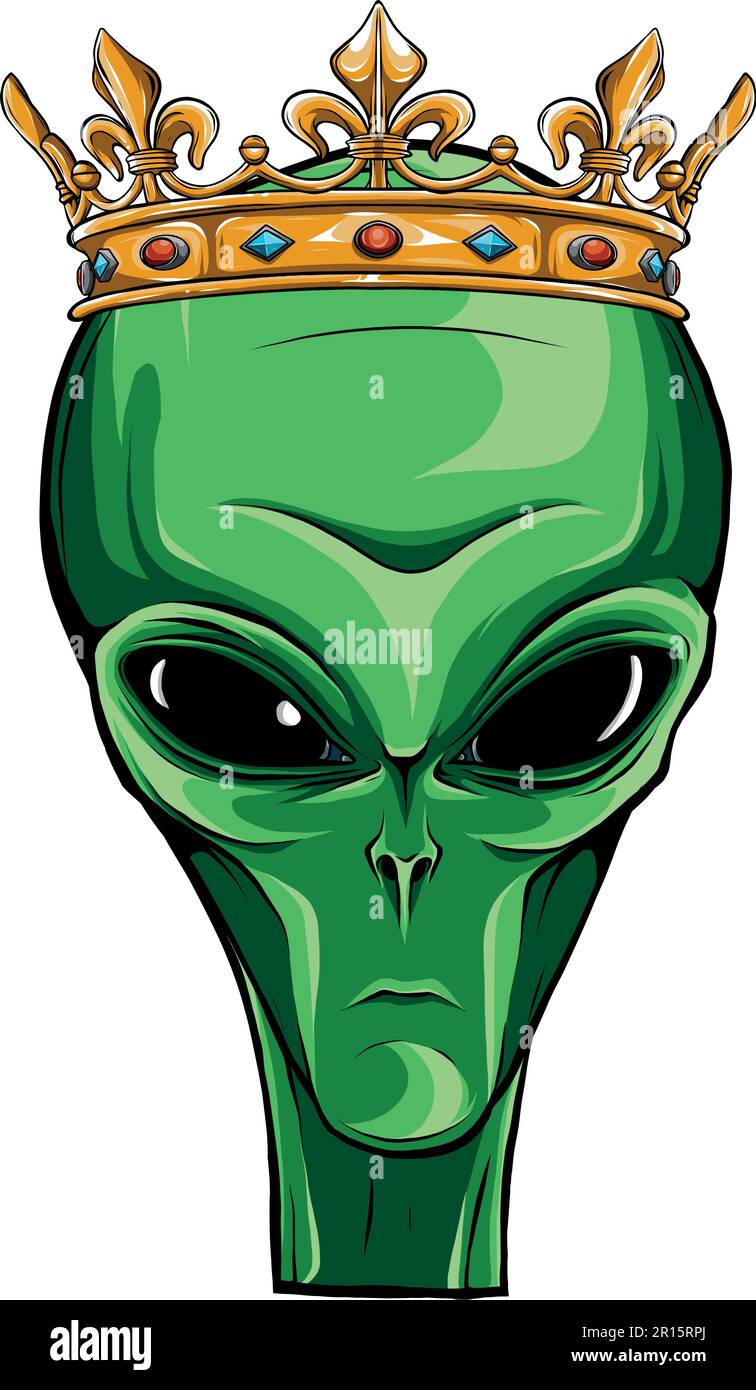 illustrazione vettoriale mascotte aliena re su sfondo bianco Illustrazione Vettoriale