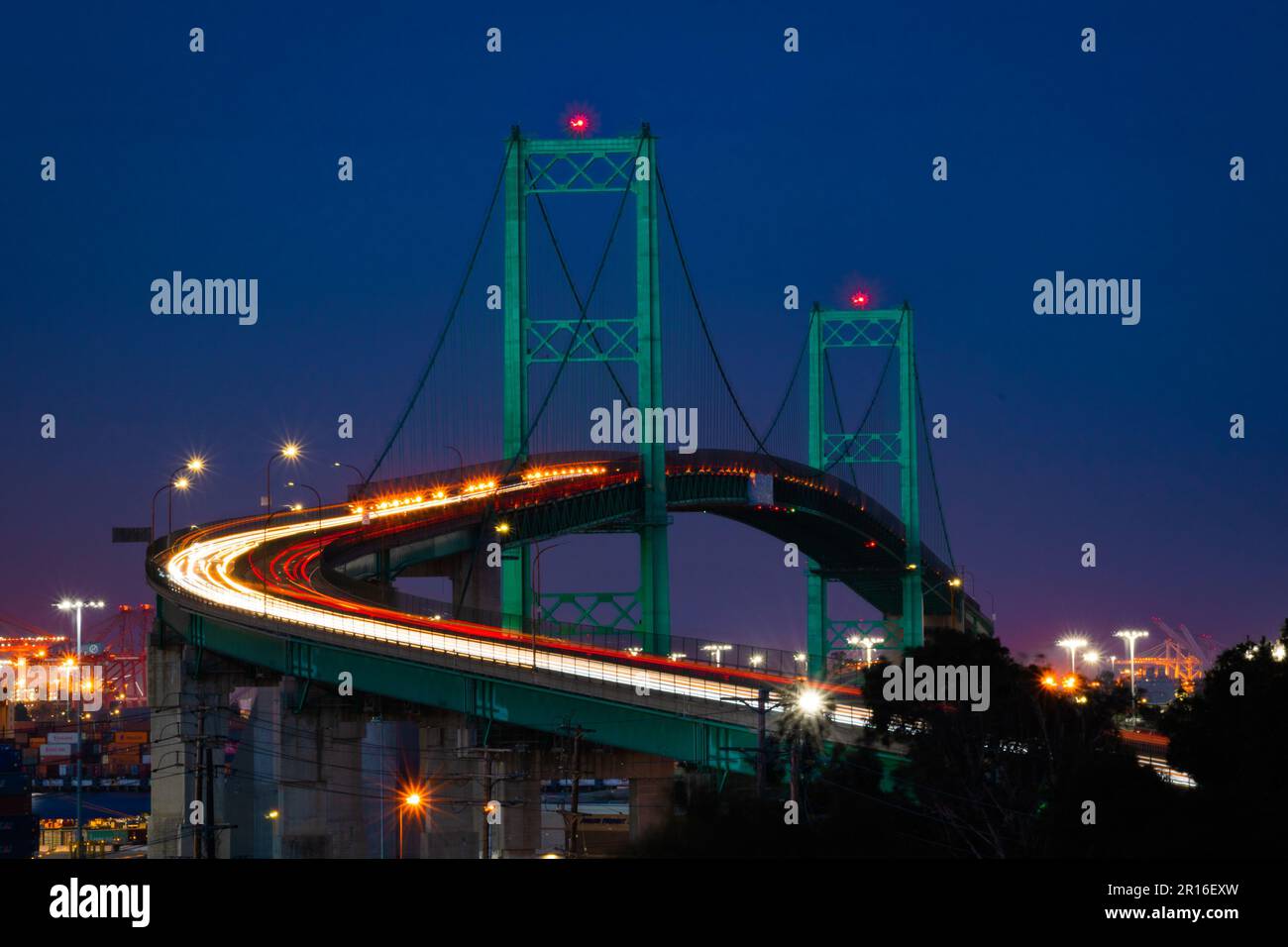 Vincent Thomas Bridge di notte Foto Stock