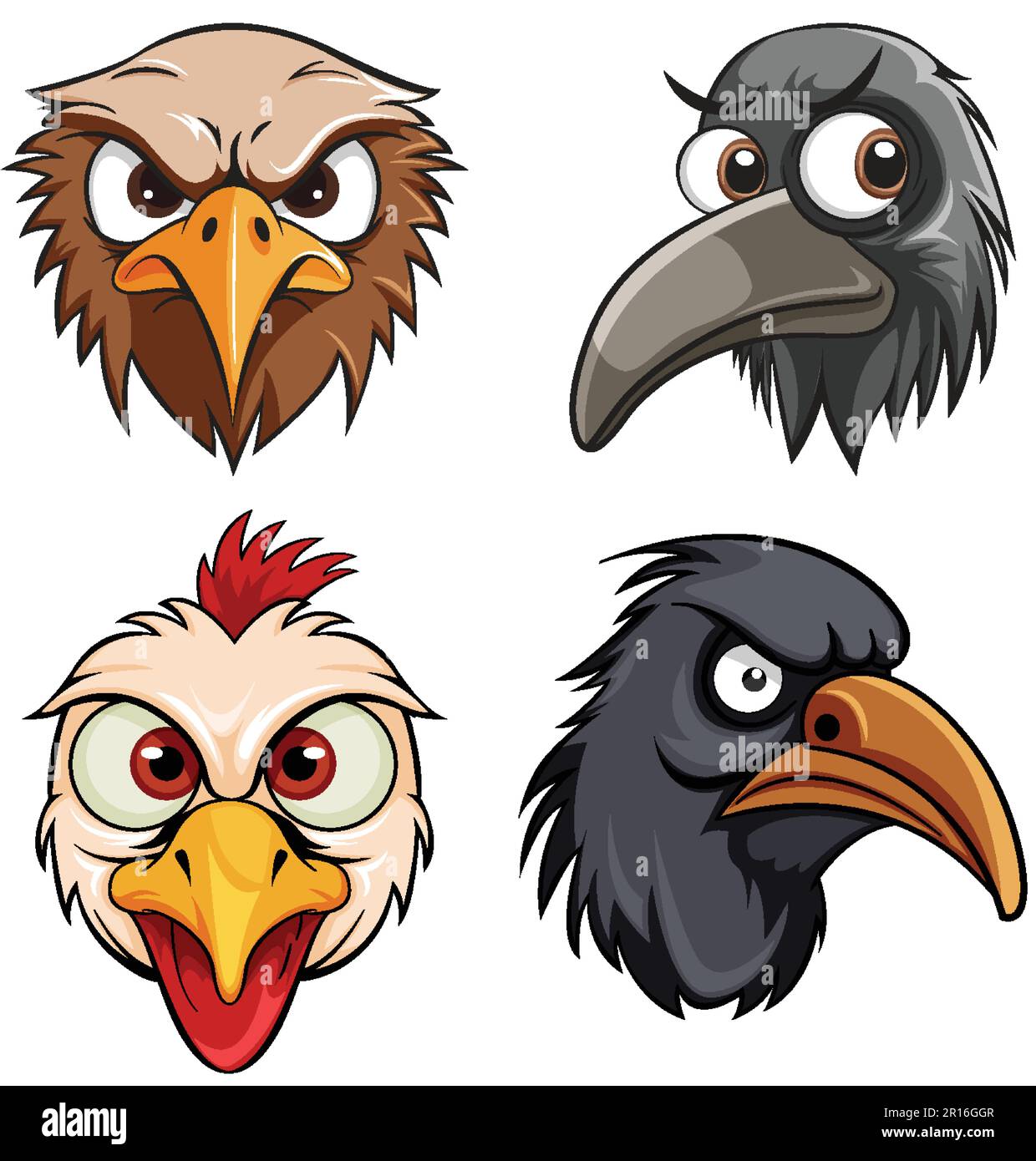 Set di uccelli e chichen volto illustrazione Illustrazione Vettoriale