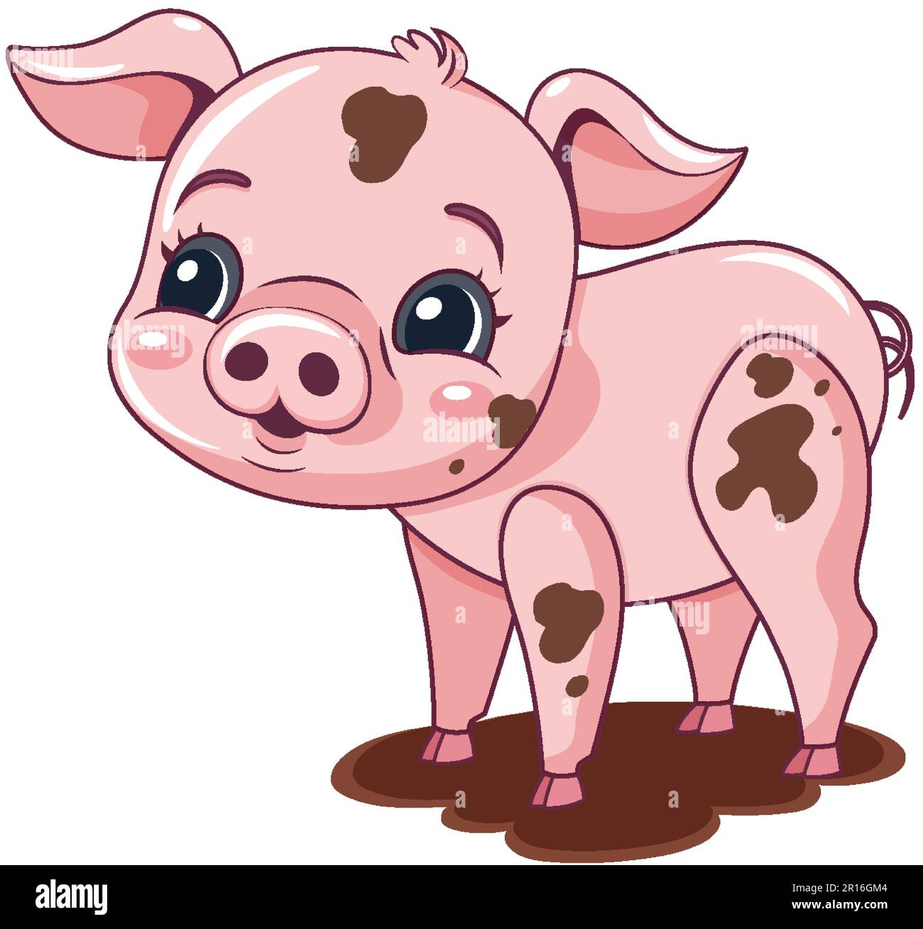 Un maiale coperto nell'illustrazione del personaggio di Mud Cartoon Illustrazione Vettoriale