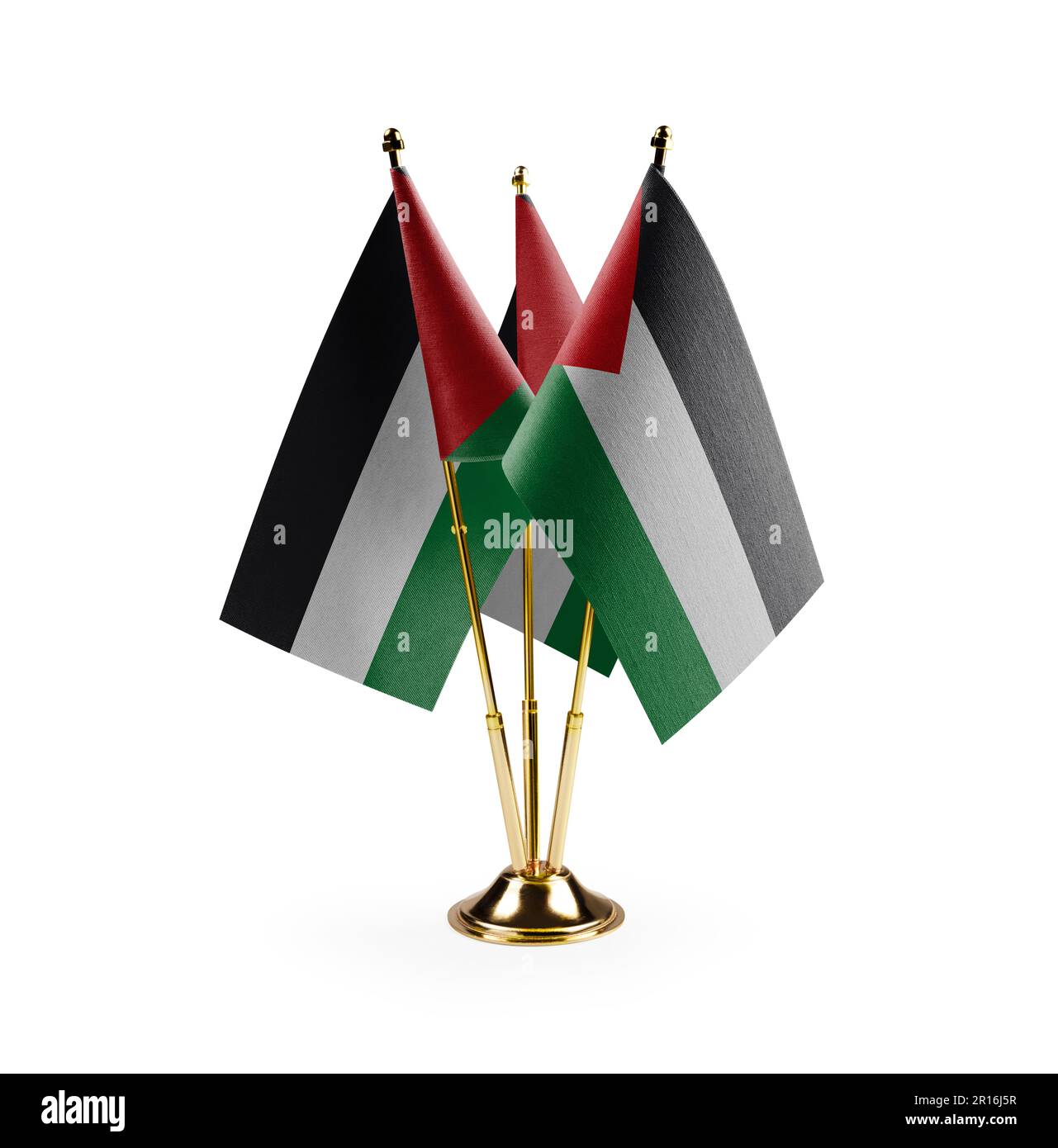 Piccole bandiere nazionali della Palestina su sfondo bianco. Foto Stock