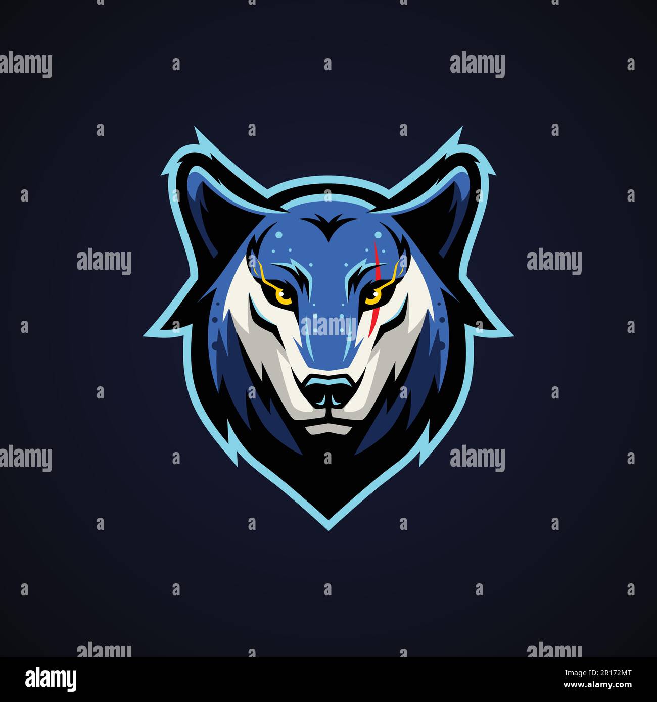 Blue Wolf Head Mascot Logo - Animali Mascot Logo Vector Illustration Concept. Illustrazione Vettoriale