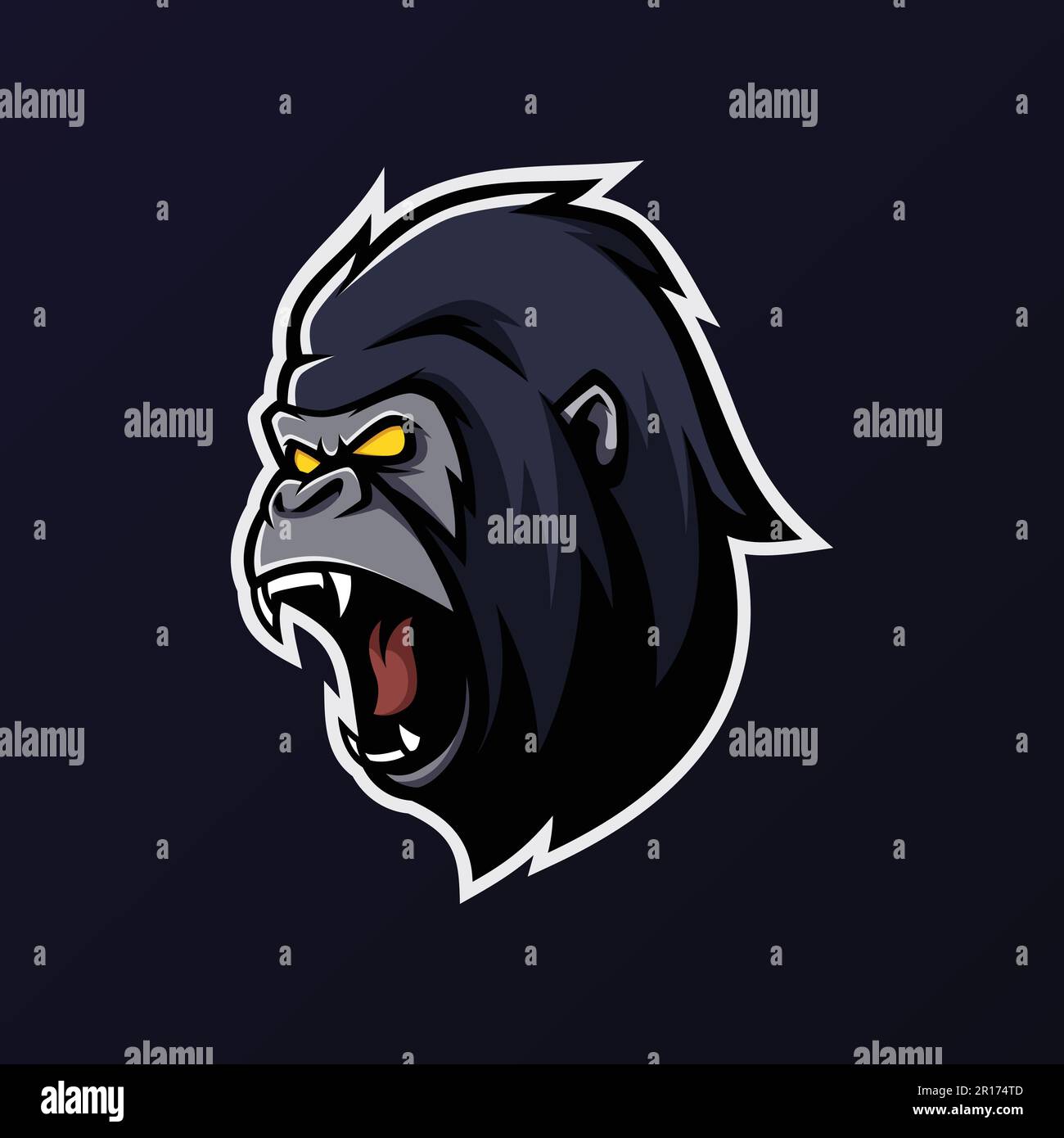 Logo della Mascotte di Gorilla arrabbiata - Animali Mascot e-sport Logo Vector Illustration Design Concept. Illustrazione Vettoriale