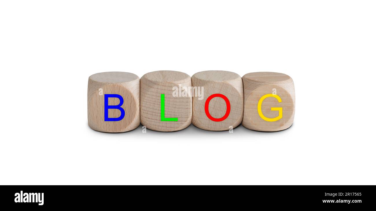 Blog cubi isolati su bianco. Foto Stock