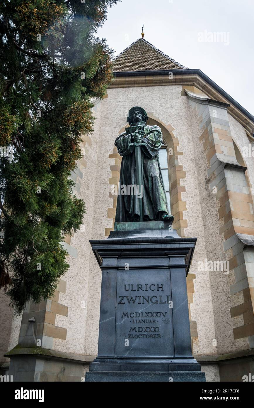 Monumento Ulrich Zwingli, il primo riformatore protestante di Zurigo, Zurigo, Svizzera Foto Stock