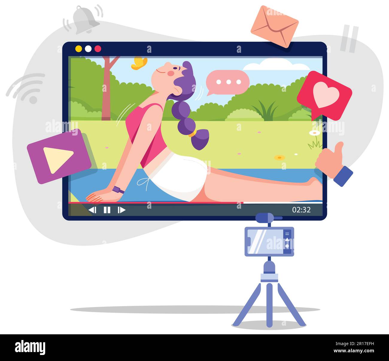 Yoga Vlogger su bianco Illustrazione Vettoriale