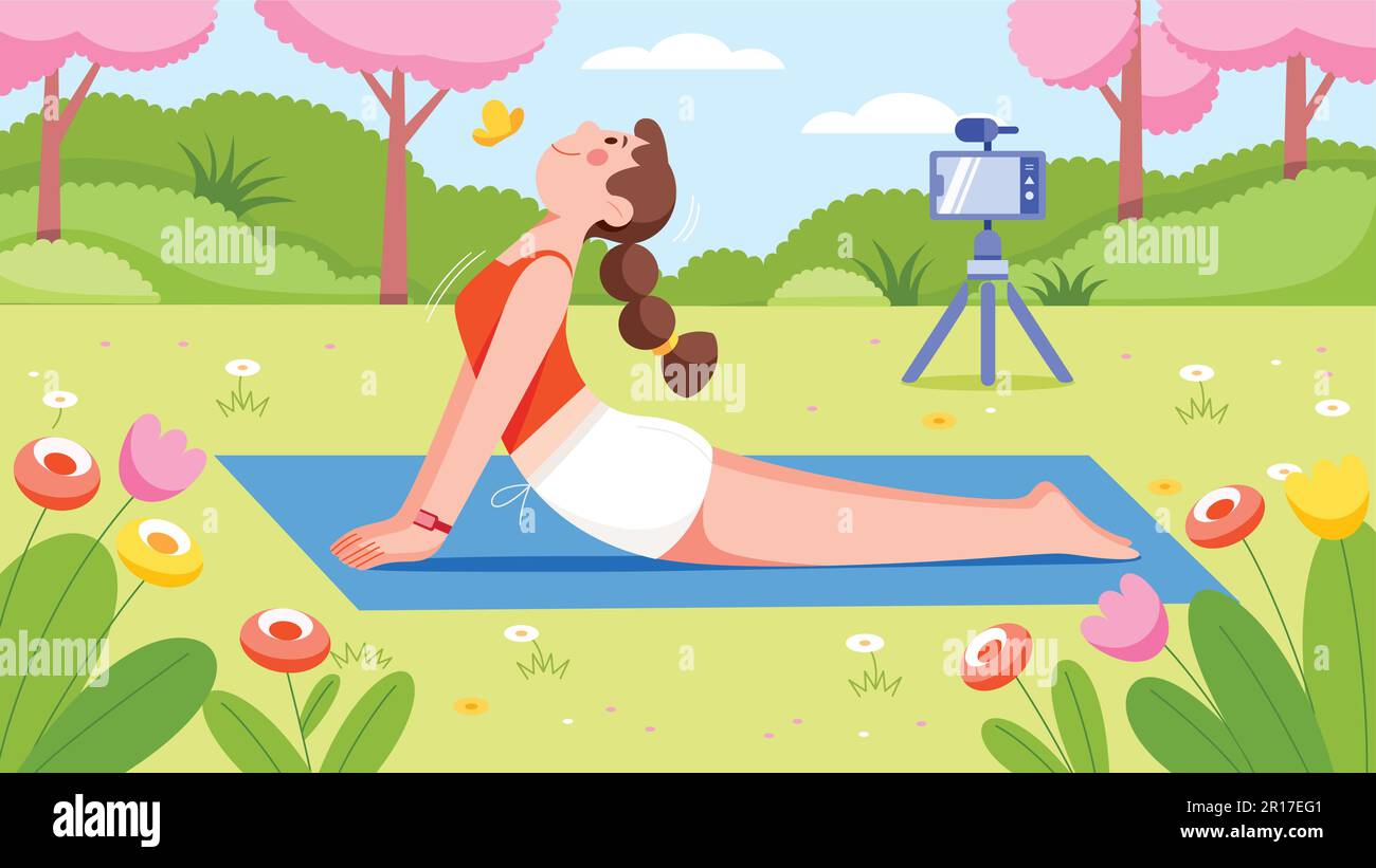 Yoga Vlogger nel Parco Illustrazione Vettoriale