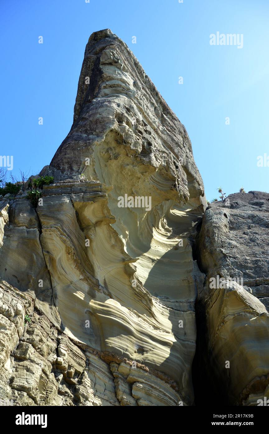Filippine: L'isola di Biri, al largo della costa nord-occidentale di Samar, è una riserva marina protetta. Alcune delle fantastiche formazioni rocciose erose. Foto Stock