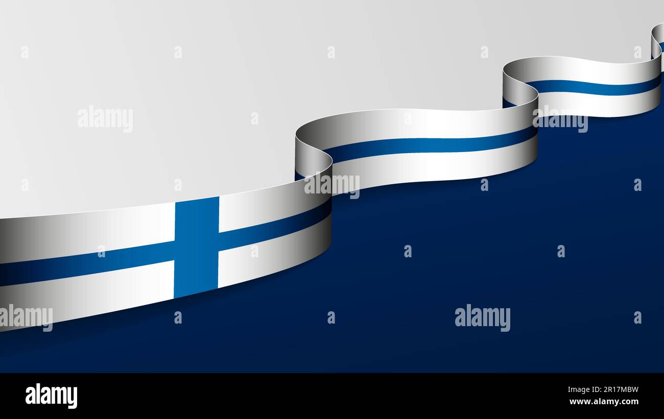 Sfondo della bandiera a nastro della Finlandia. Elemento di impatto per l'uso che si desidera fare di esso. Illustrazione Vettoriale