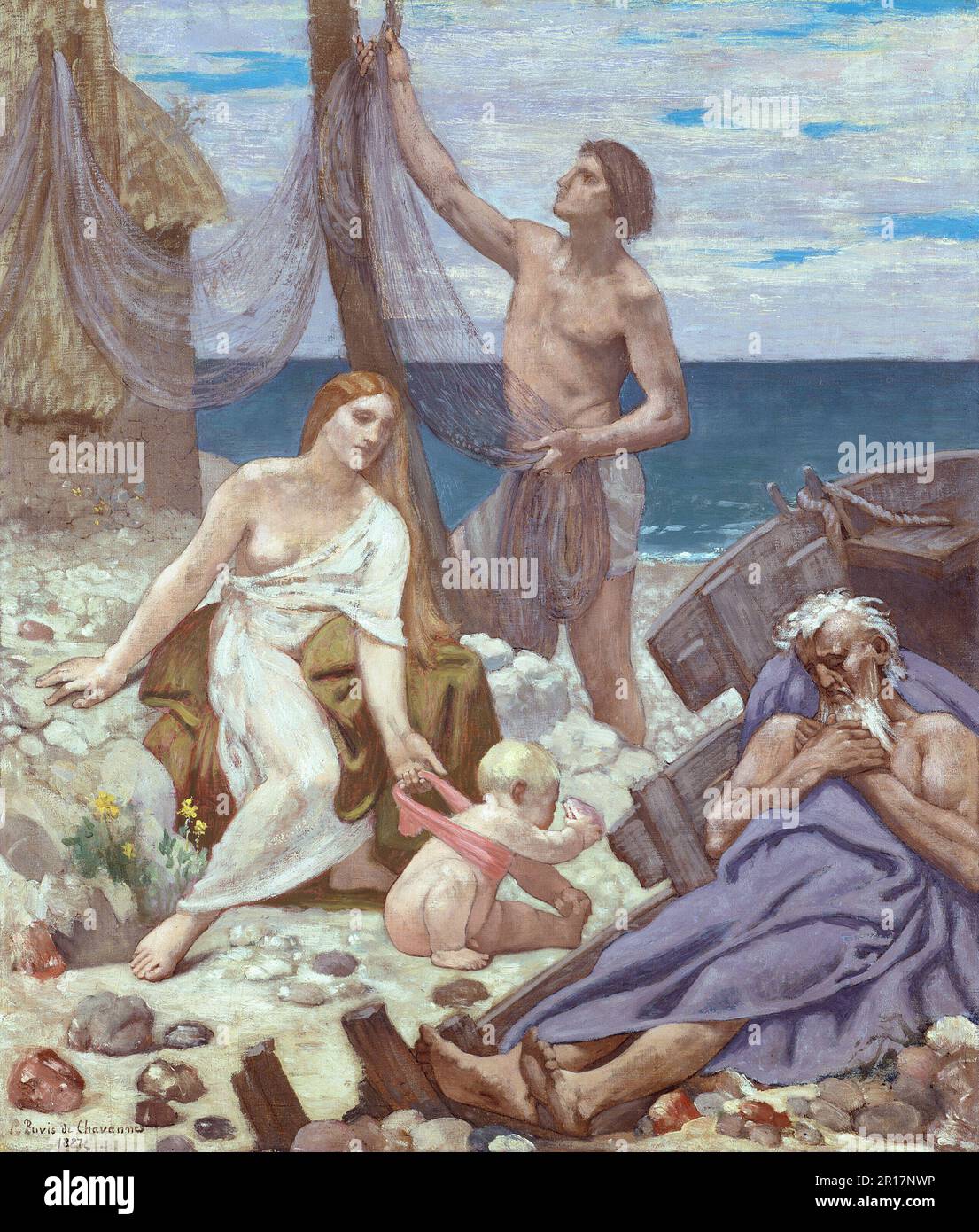 La Famiglia dei pescatori Data: 1887 artista: Pierre Puvis de Chavannes Francese, 1824–1898 Foto Stock