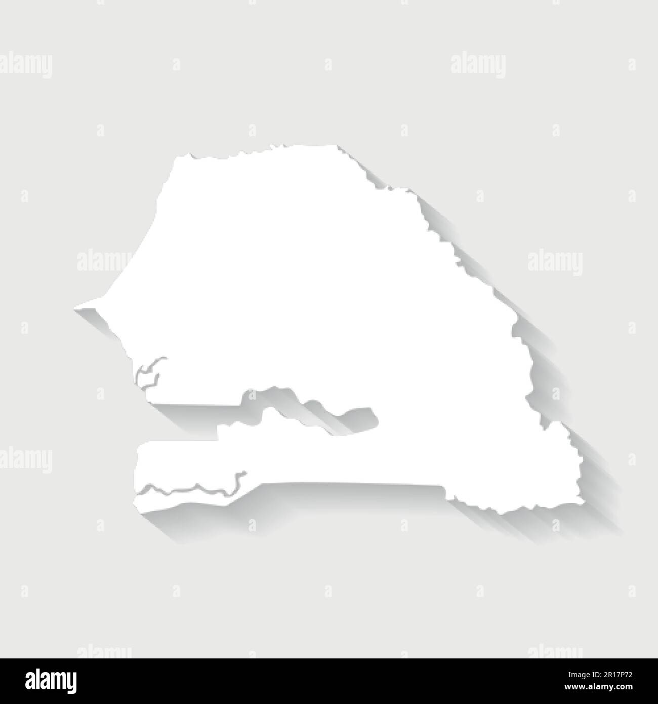 Semplice mappa del Senegal bianca su sfondo grigio, vettore, illustrazione, file eps 10 Illustrazione Vettoriale