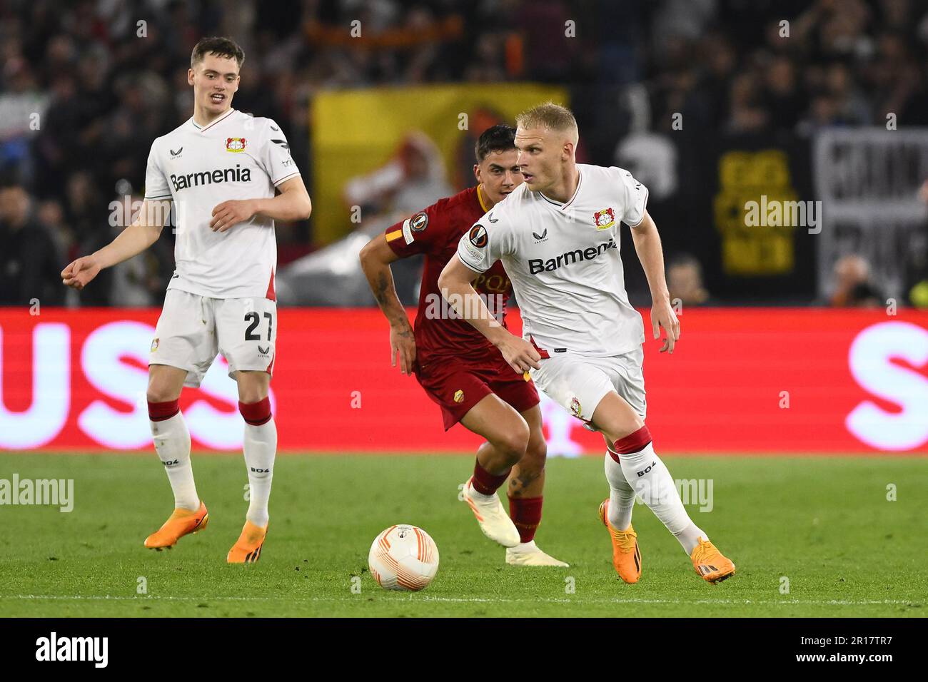 Mitchel Bakker di Bayer 04 Leverkusen durante la prima tappa della semifinale della UEFA Europa League tra A.S. Roma vs Bayer 04 Leverkusen il mese di maggio Foto Stock