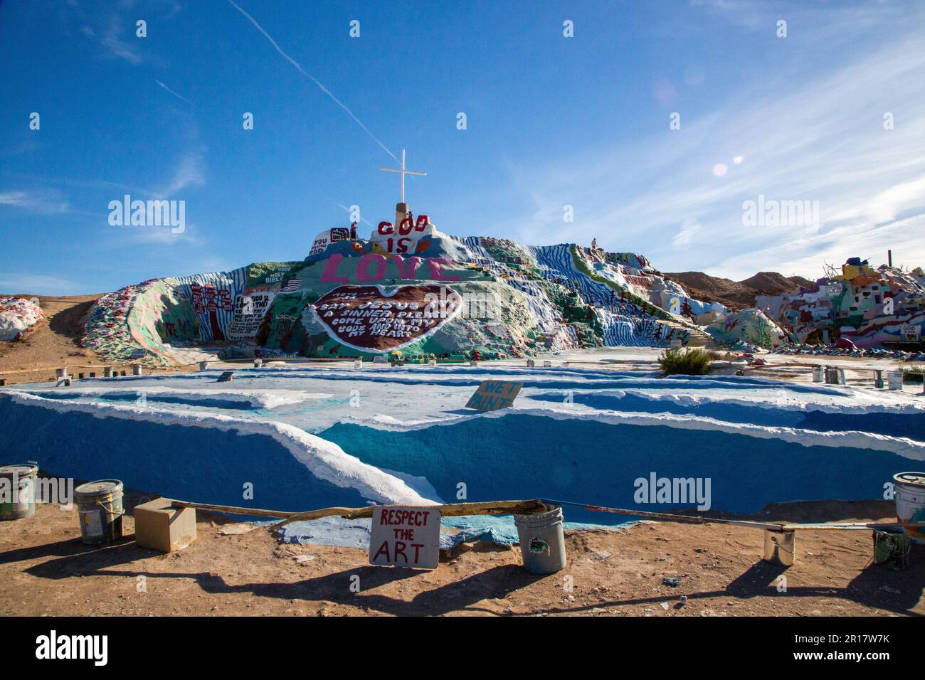 Rispetta l'arte di Salvation Mountain Foto Stock