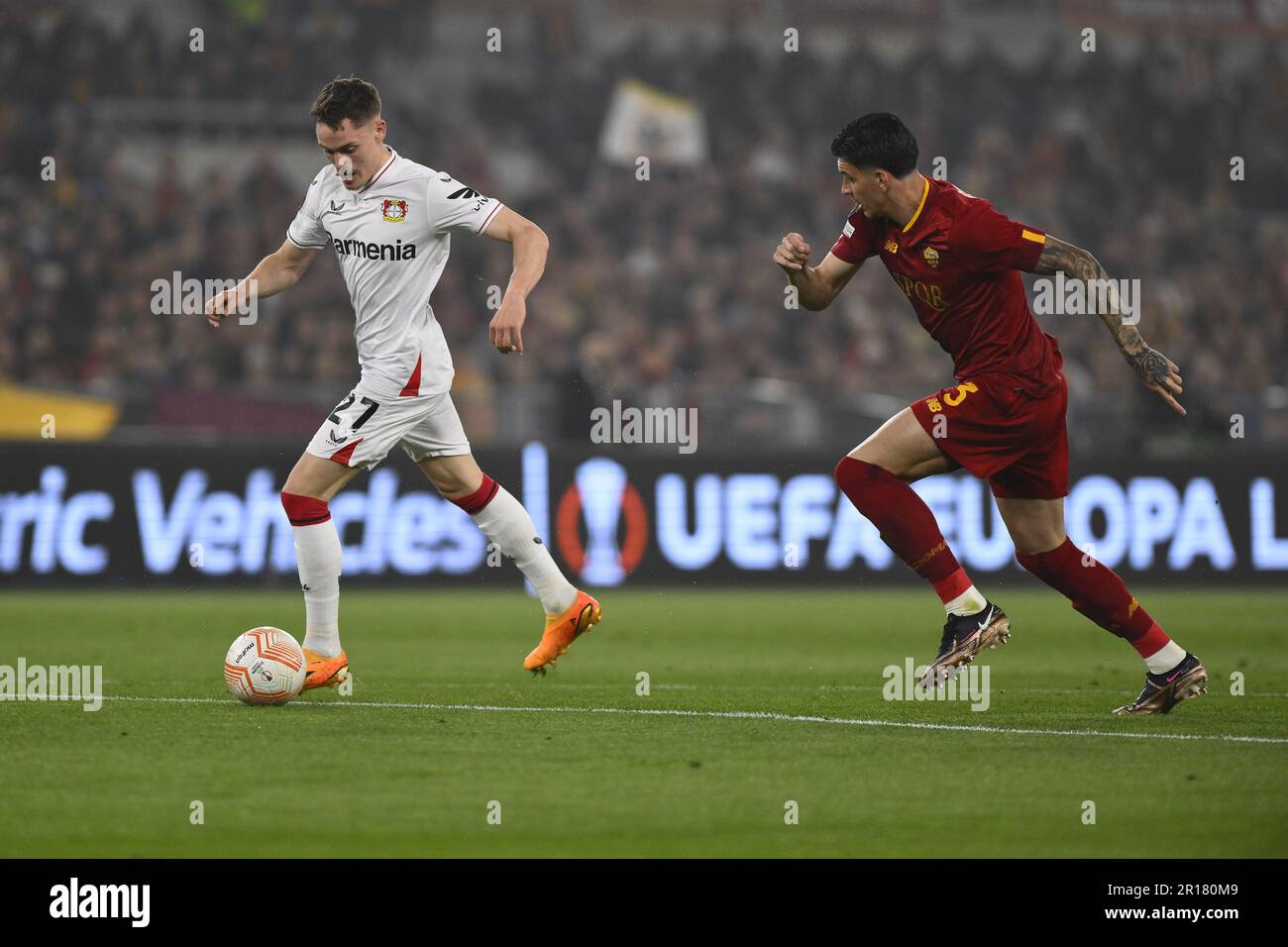 Florian Wirtz di Bayer 04 Leverkusen durante la prima tappa della semifinale della UEFA Europa League tra A.S. Roma vs Bayer 04 Leverkusen il mese di maggio Foto Stock