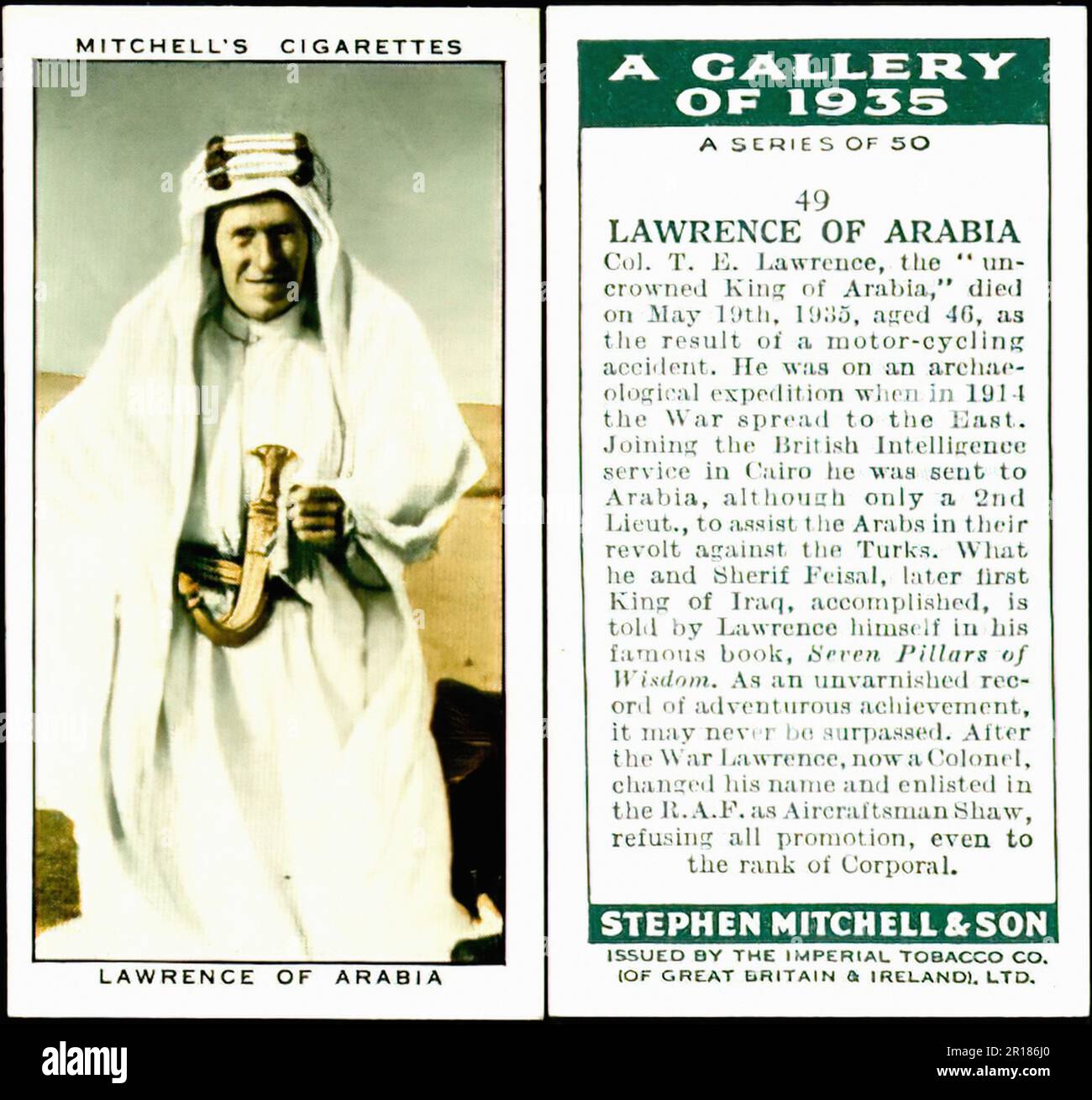 Lawrence d'Arabia - carta da sigarette d'epoca Foto Stock