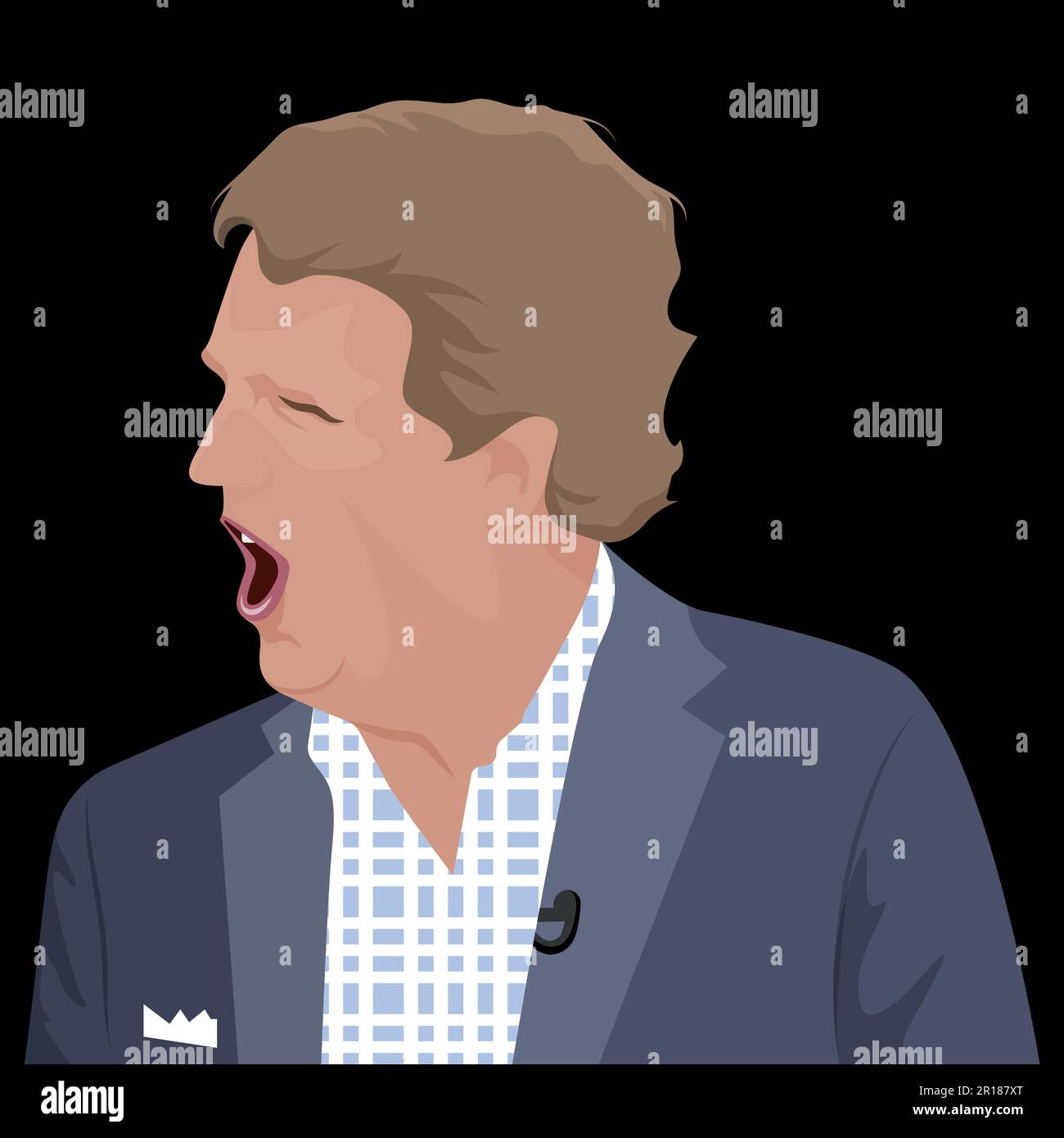 Ritratto dell'ex Fox News ancora Tucker Carlson con la bocca aperta. Verticale vettoriale, isolato. Illustrazione Vettoriale