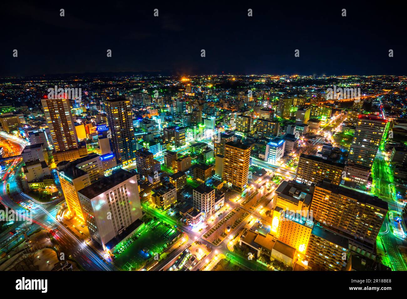 Vista notturna della città di Hamamatsu, Prefettura di Shizuoka Foto Stock