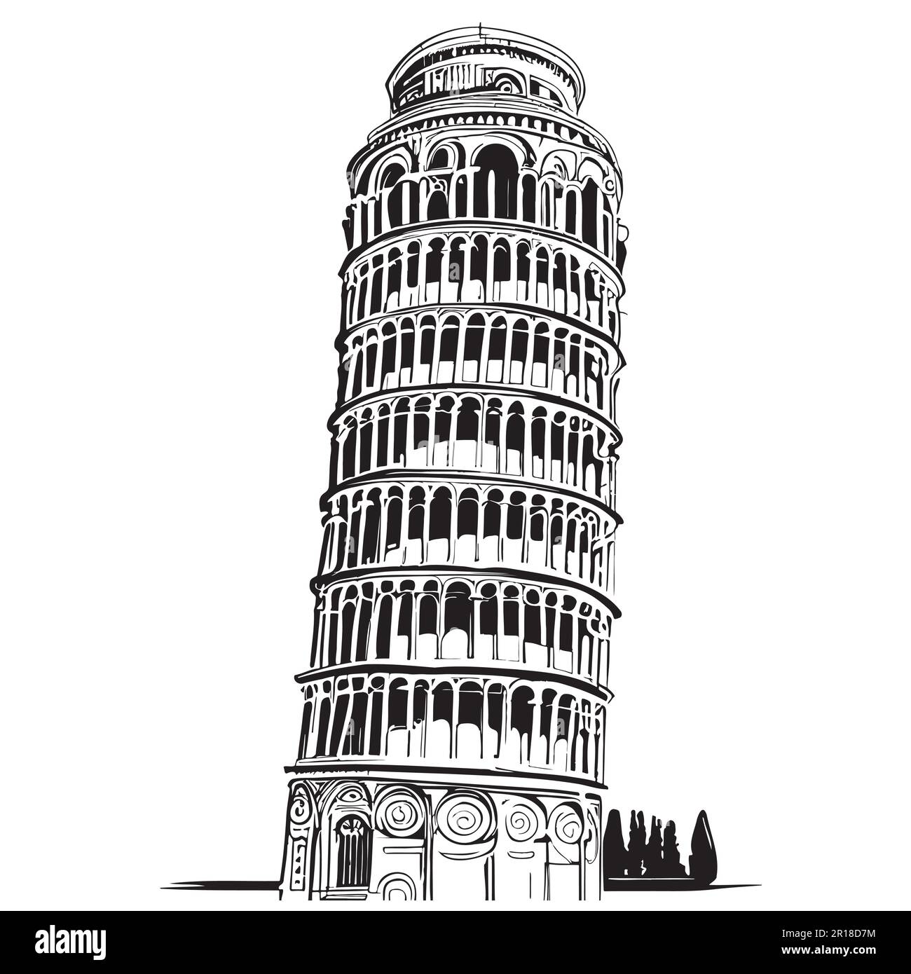 Torre Pendente di Pisa disegno astratto disegnato a mano in stile doodle Illustrazione Vettoriale